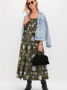 HYACINTH HOUSE Black Floral Peplum Myles Midi Dress NWT